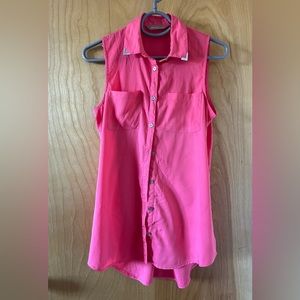 Pink Sleeveless Button Down with metal detailed collar.  UK Size 6/US Size 2.